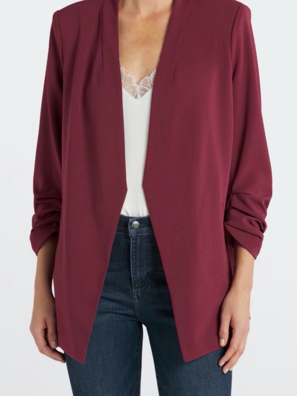 Dkny Sportswear Open Front Blazer Jacket In Burgundy